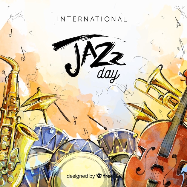 Priorità bassa di giorno di jazz internazionale dell'acquerello