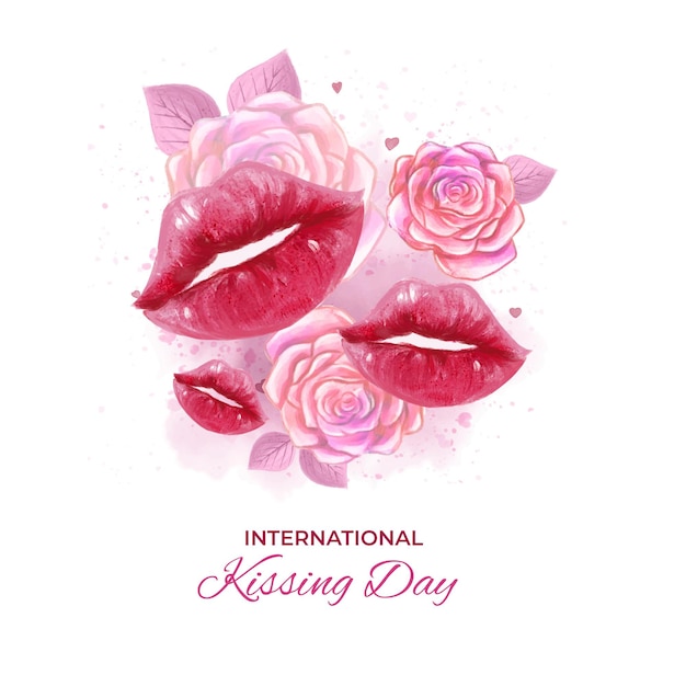 Watercolor international kissing day illustration