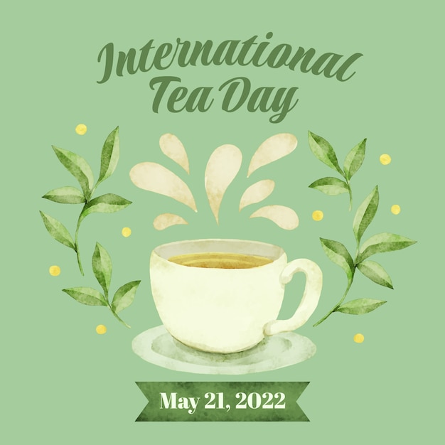 Watercolor international tea day illustration