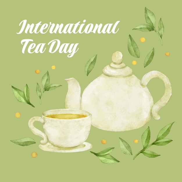 Watercolor international tea day illustration