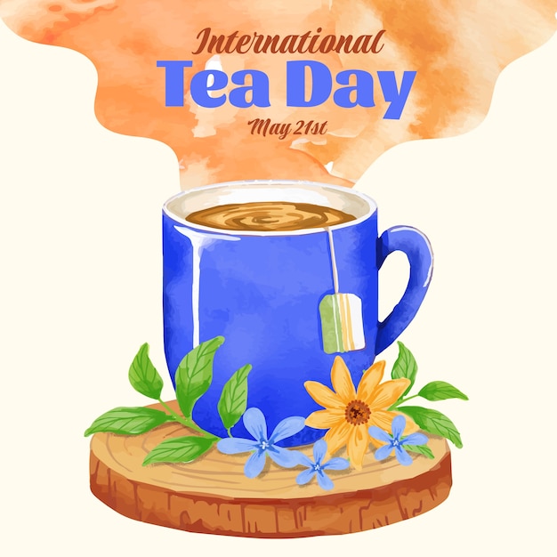 Vector watercolor international tea day illustration