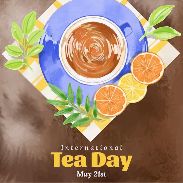 Watercolor international tea day illustration