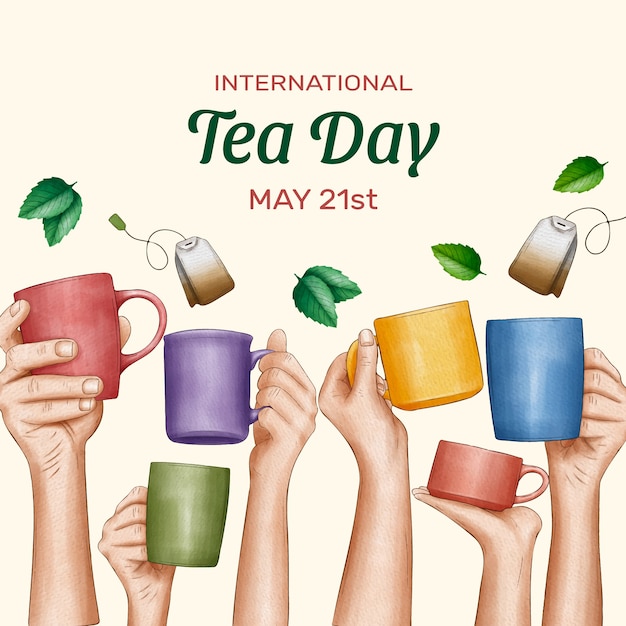 Watercolor international tea day illustration