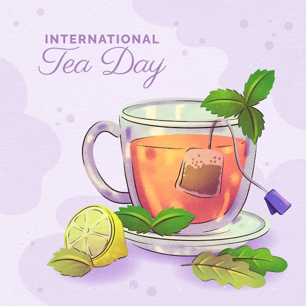 Watercolor international tea day illustration