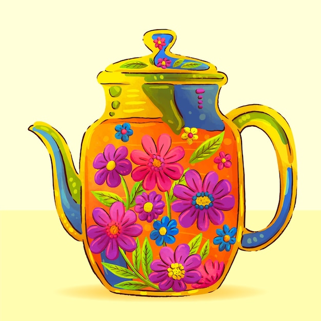 ベクトル 国際茶の日を描いた水彩画