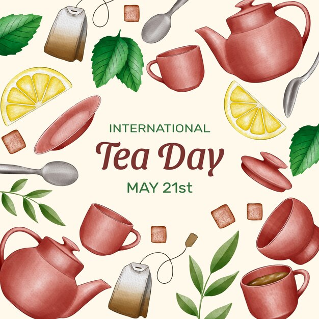 Illustrazione della giornata internazionale del tè dell'acquerello