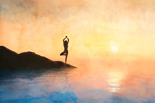 Watercolor international yoga day background