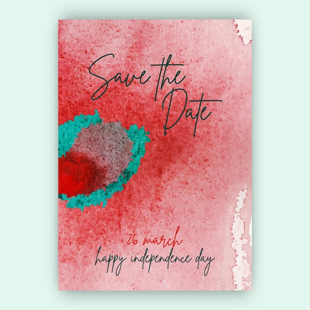 watercolor invitation template red and pink card . 26 march Bangladesh happy independence day