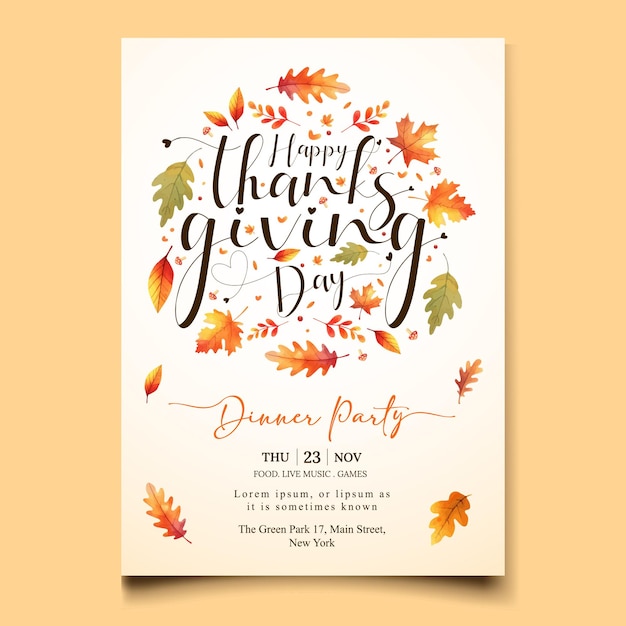 Watercolor invitation template for thanksgiving celebration