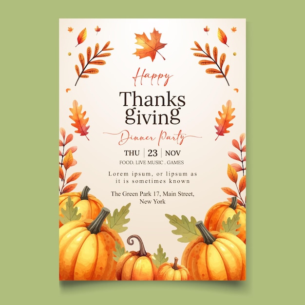 watercolor invitation template for Thanksgiving celebration