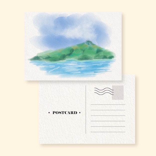 watercolor island postcard