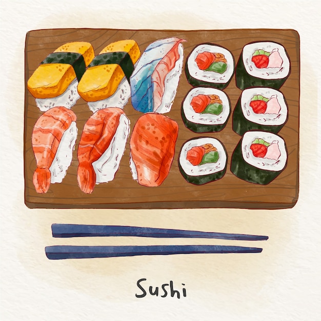 Watercolor japan food illustration