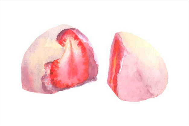 Watercolor Japanese famous traditional strawberry daifuku.