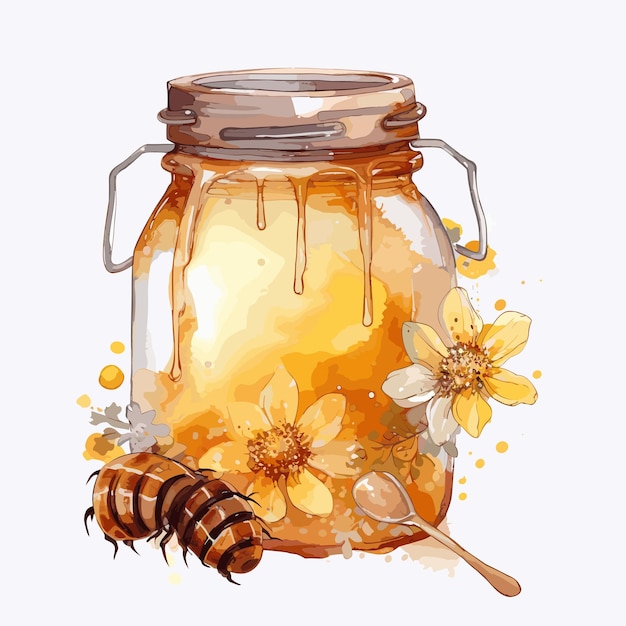 Vector watercolor jar of honey