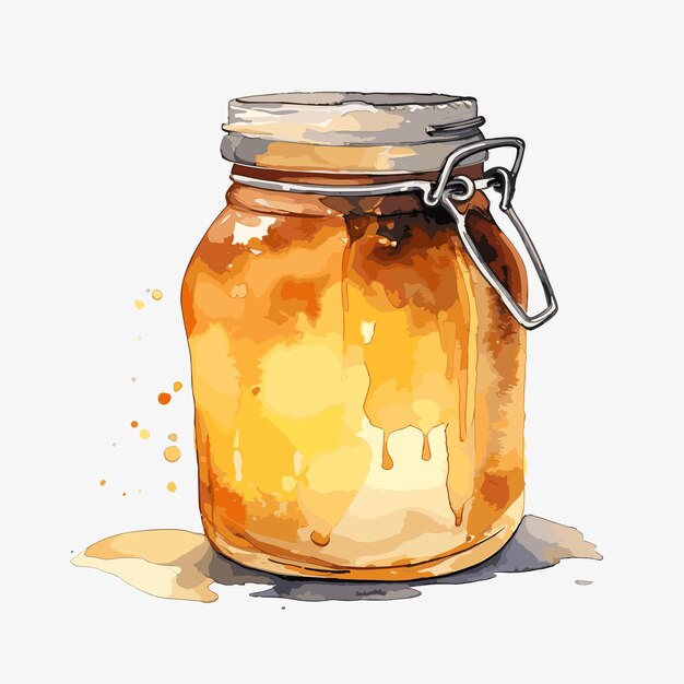 Vector watercolor jar of honey