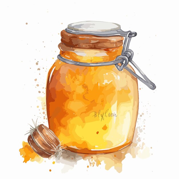 Vector watercolor jar of honey