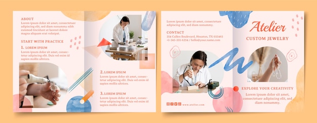 Vector watercolor jewelry atelier brochure template