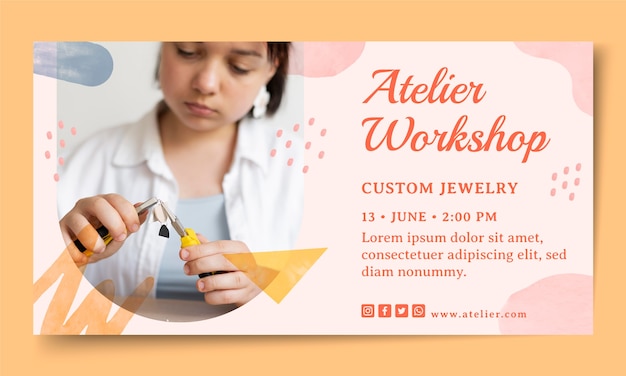 Vector watercolor jewelry atelier facebook template