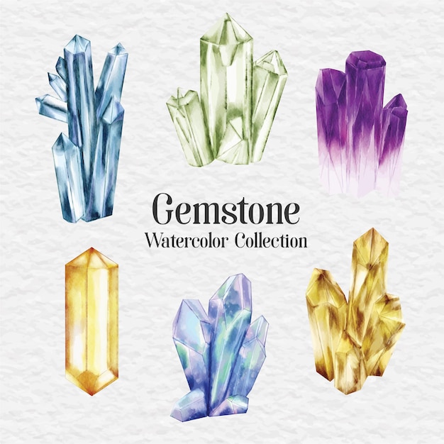 Vector watercolor jewelry mineral crystal clip art illustration