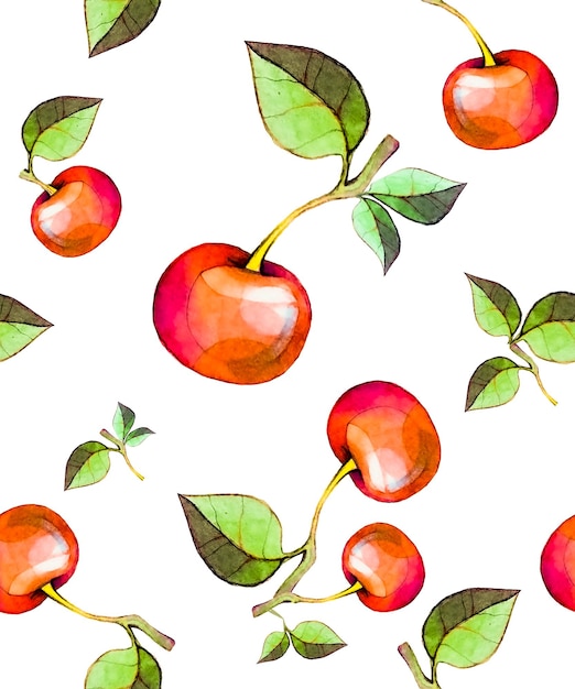 Watercolor juicy cherry on a white background Art postcard frame pattern and background