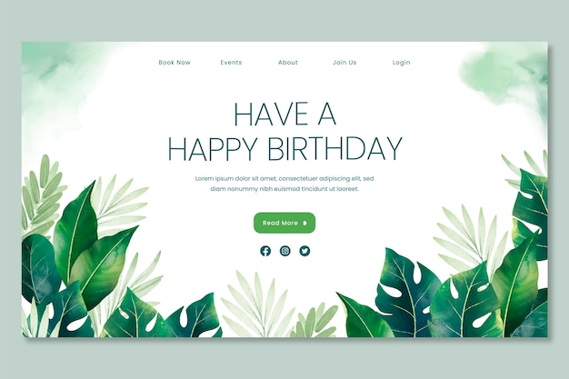 Watercolor jungle birthday party landing page