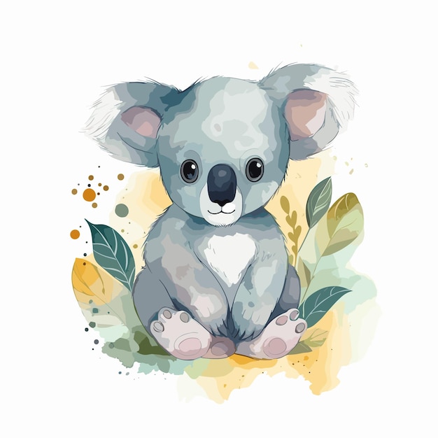 watercolor koala bear portrait illustration cartoon character