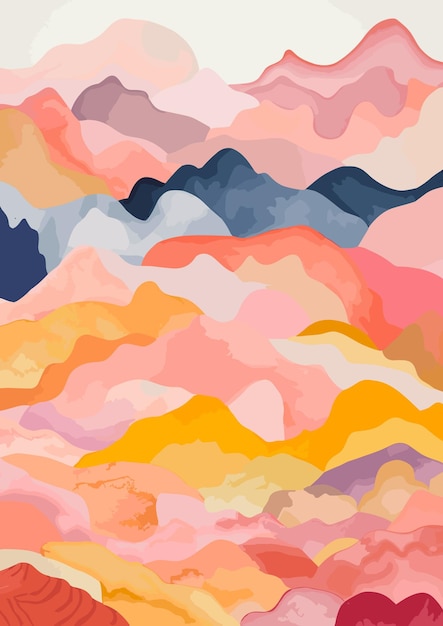 Vector watercolor landscape abstract mountains and field flowers