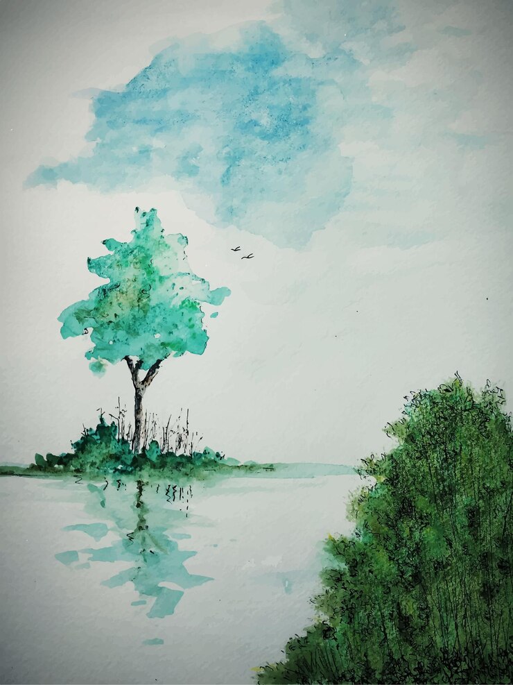 Vector watercolor landscape abstract nature forest background