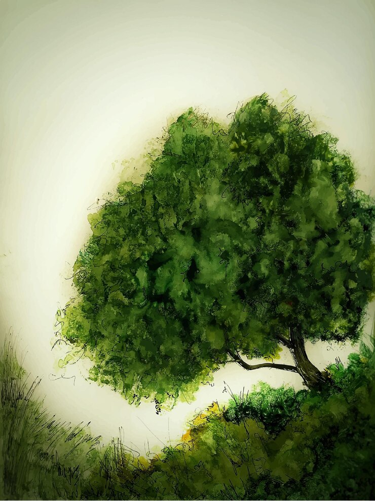 Vector watercolor landscape with trees abstract nature background forest template hand drawn