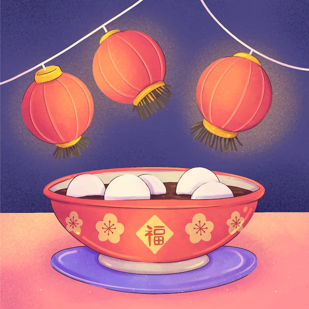 Vector watercolor lantern festival illustration