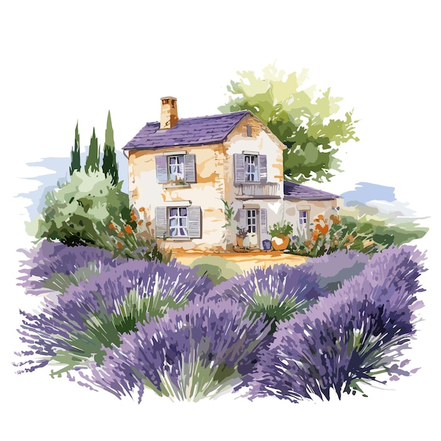 Vettore acquerello fiore di lavanda clipart e fattoria francese