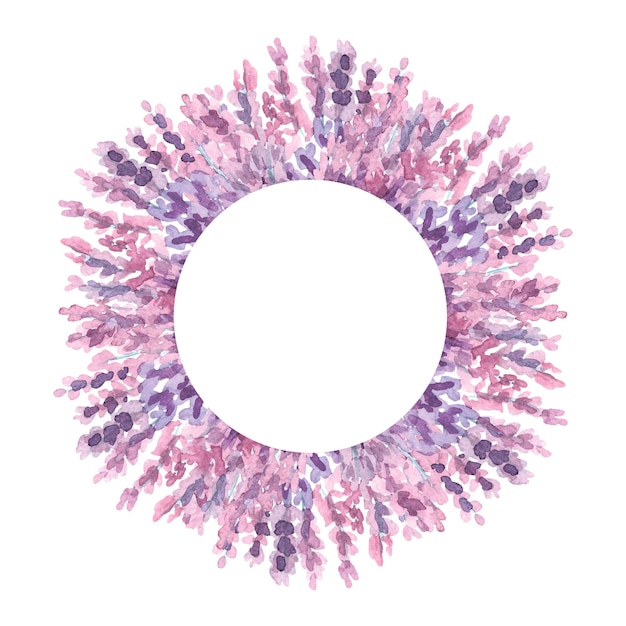 Watercolor lavender flower frame wreath in round Vector illustration