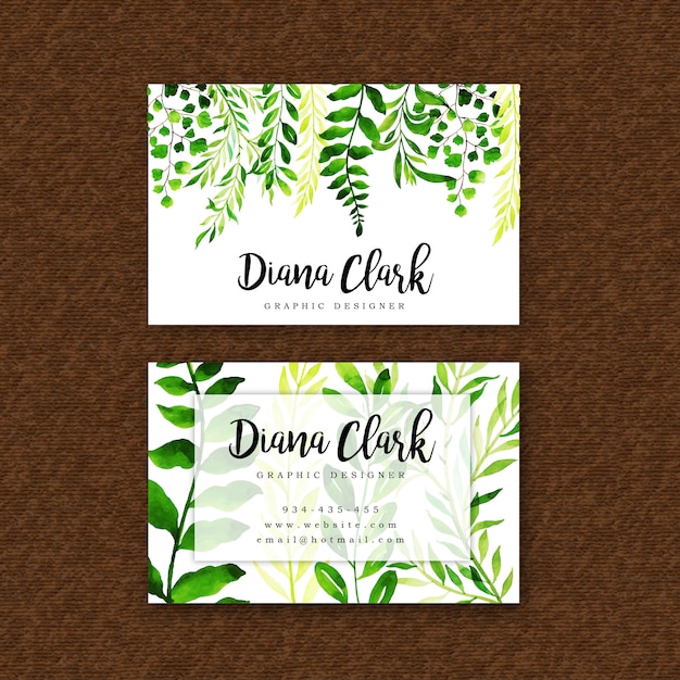 Watercolor Leaves Business Card Template