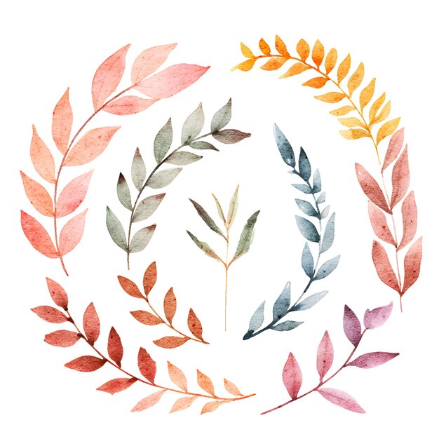 watercolor leaves illustration elements set