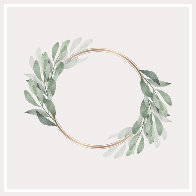 Watercolor leaves wreath with gold circle