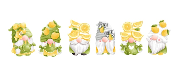 Watercolor lemon gnome citrus vector illustration