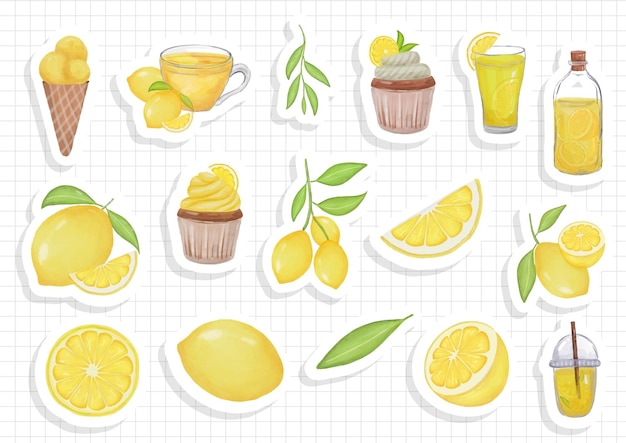 Vector watercolor lemon sticker sheet vector illustration