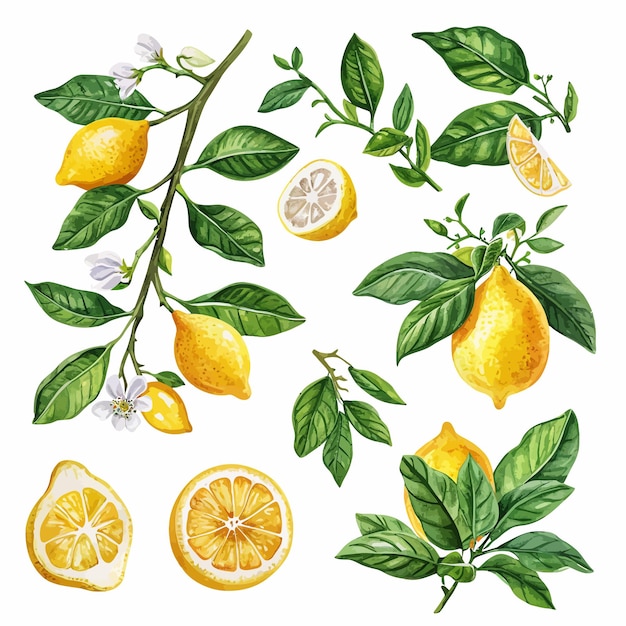 Vector watercolor lemons clipart