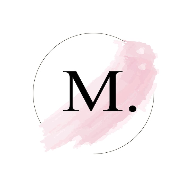 Watercolor letter logo design with circular pink brush stroke.