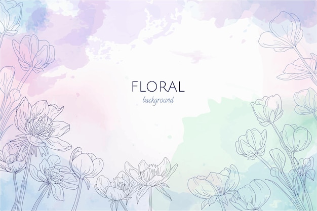 Vector watercolor light background with engraved flowers