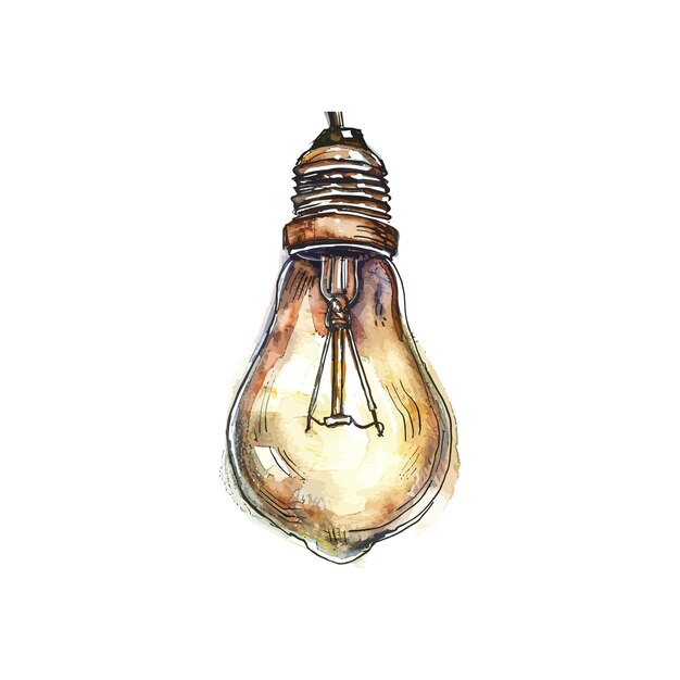Vettore illustrazione di lampadina ad acquerello su disegno di illustrazione vettoriale bianco