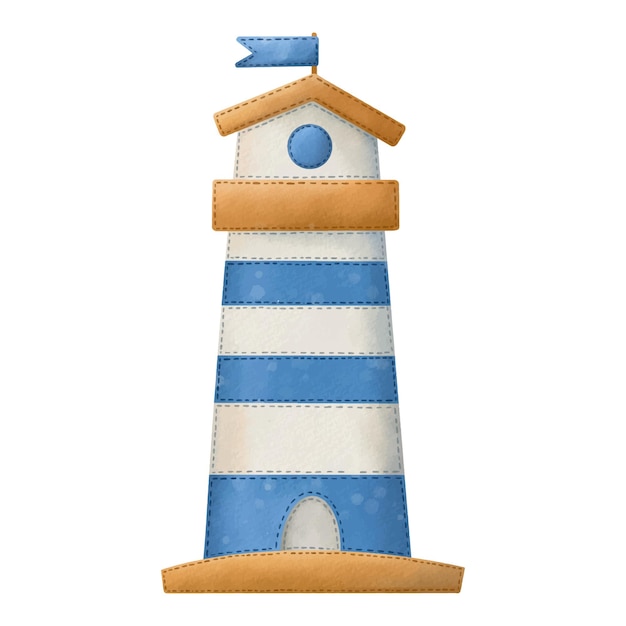 Watercolor lighthouse. Hand painted kids illustration isolated on white background.