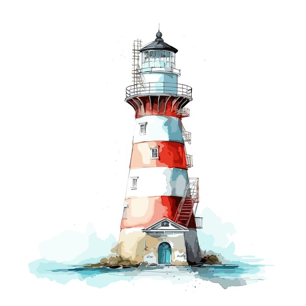 Vector watercolor lighthouse illustration