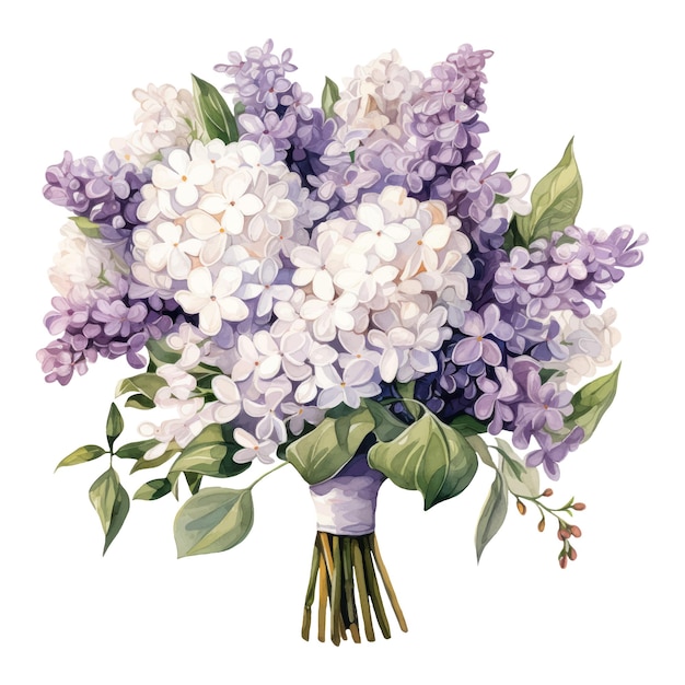 Watercolor Lilac flower Illustration AI Generative