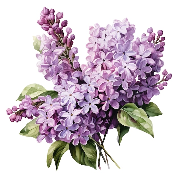 Watercolor Lilac flower Illustration AI Generative