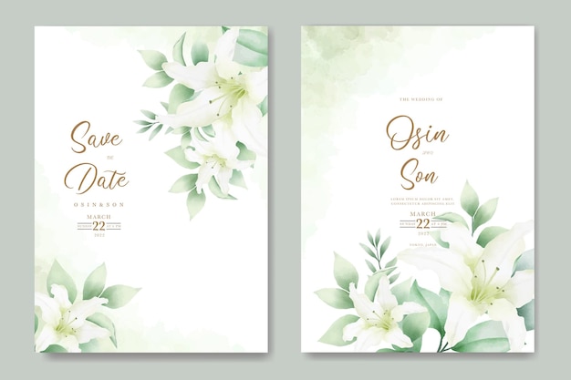 Vector watercolor lily floral wedding invitation card template