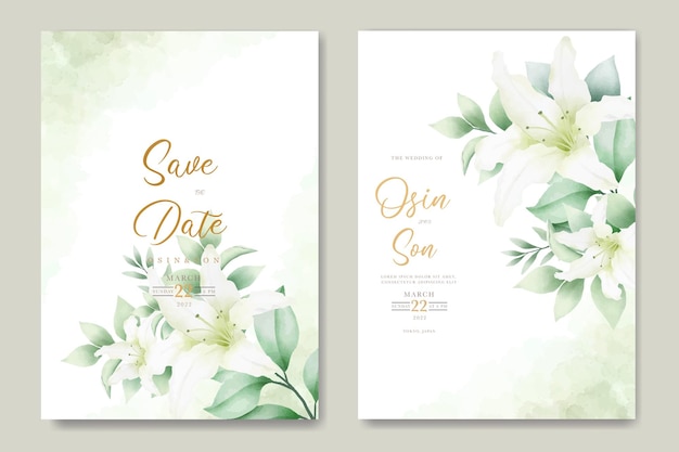 Vector watercolor lily floral wedding invitation card template