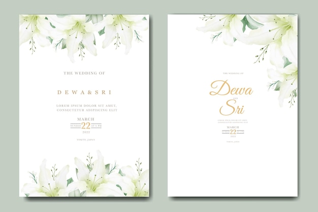 Vector watercolor lily floral wedding invitation card