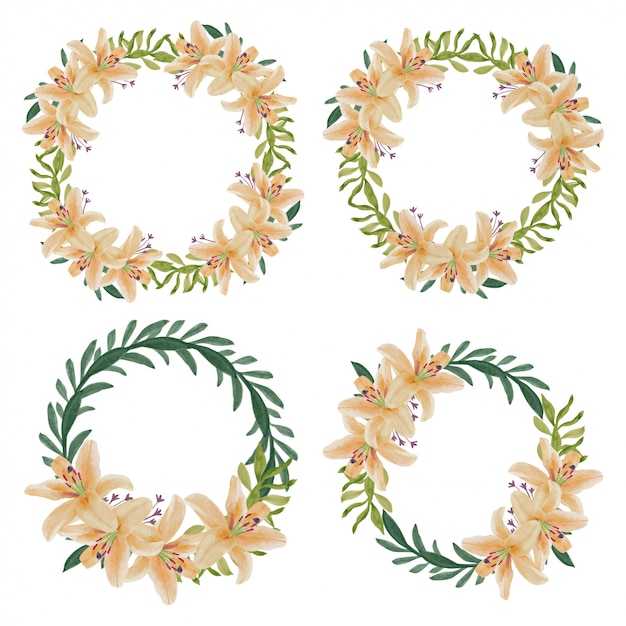 Watercolor lily flower circle wreath decoration