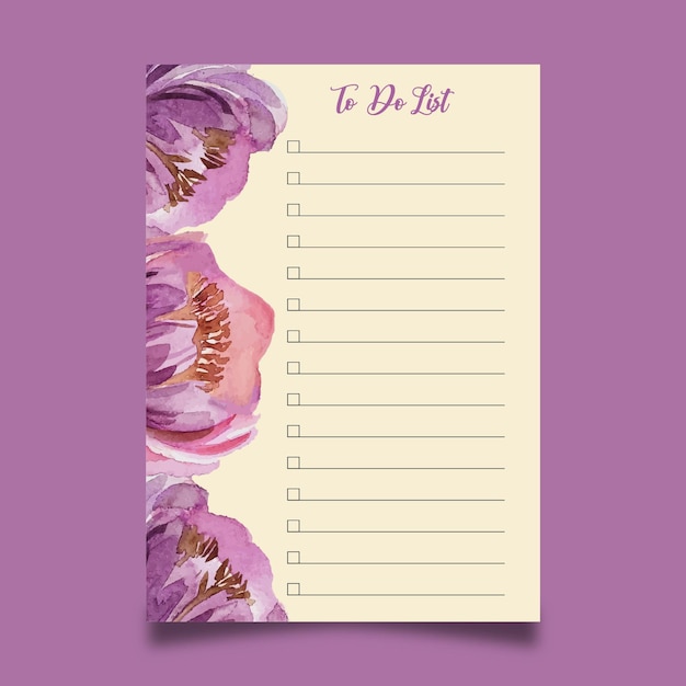 Vector watercolor to do list flower template